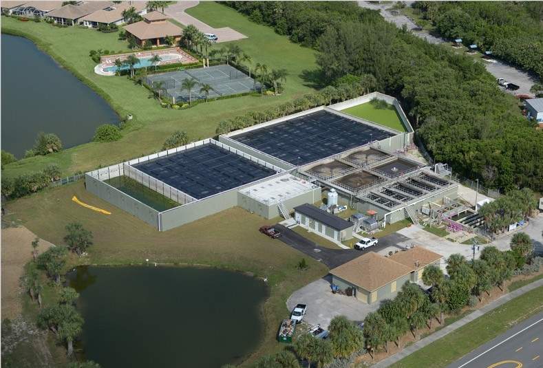 Aerial view of water park treatment plant