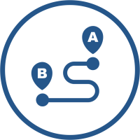 icon of curved line with end points labeled A and B